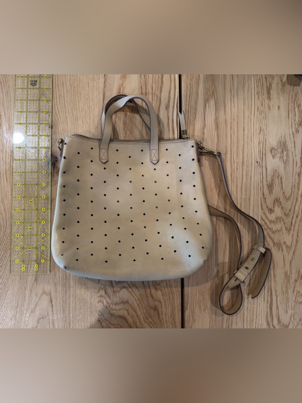 Madewell Beige Perforated Leather Crossbody Tote